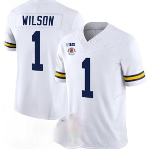 M.Wolverines_1RomanWilson2023F.U.S.E.WhiteRoseBowlPatchStitchedJersey